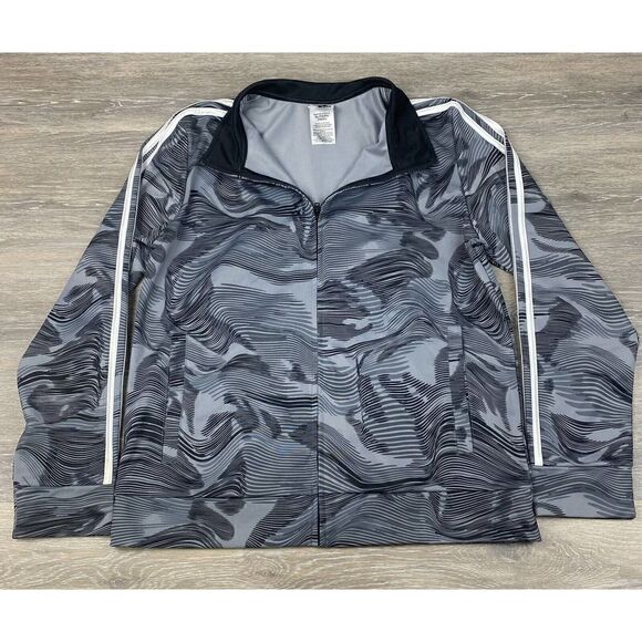 Adidas Zip-Up Track Jacket Three Stripes Grey Black Youth Size XL (18-20) - Picture 1 of 9